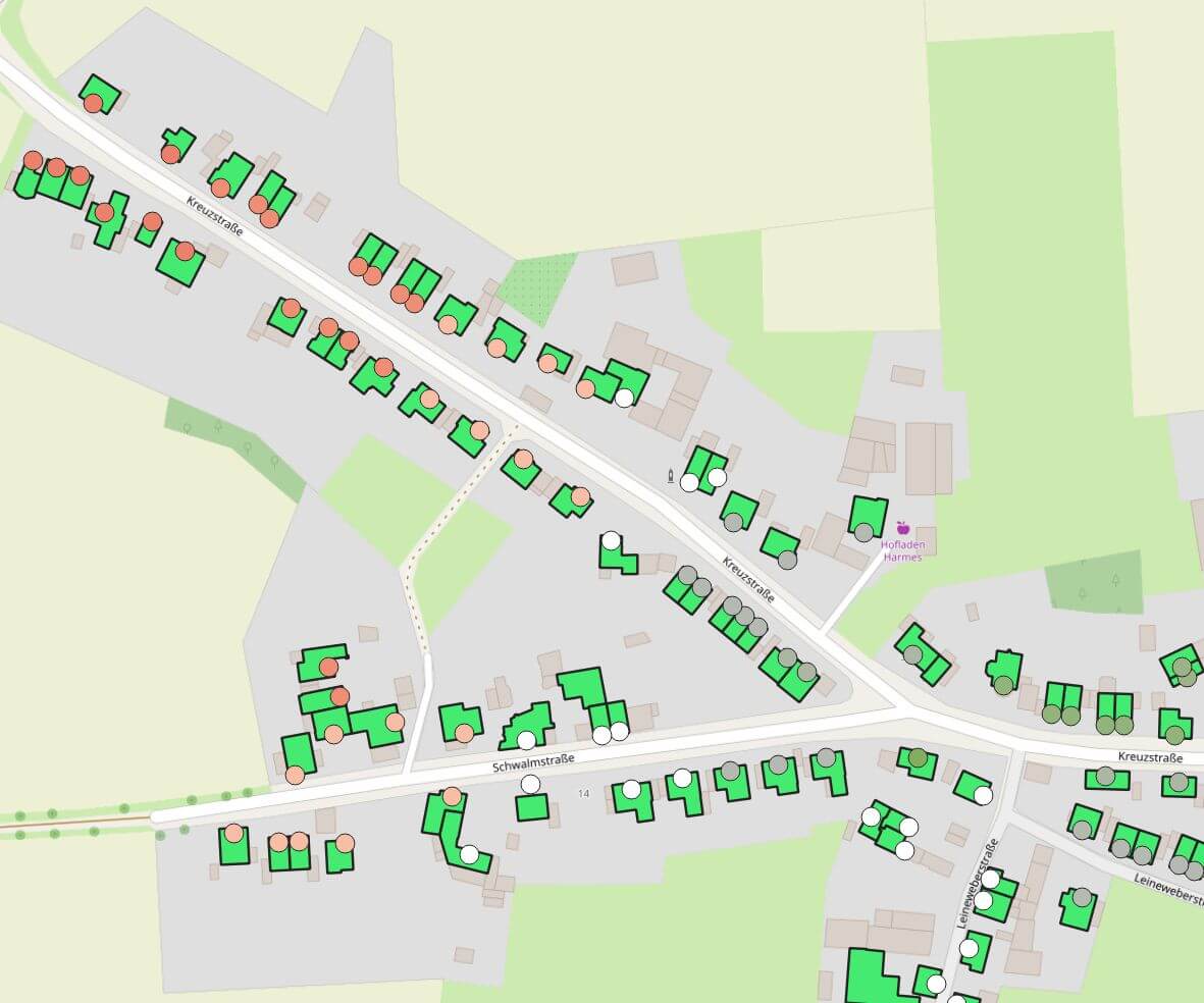 GIS Punkte Bandbreite mit Polygon und Nutzungsart